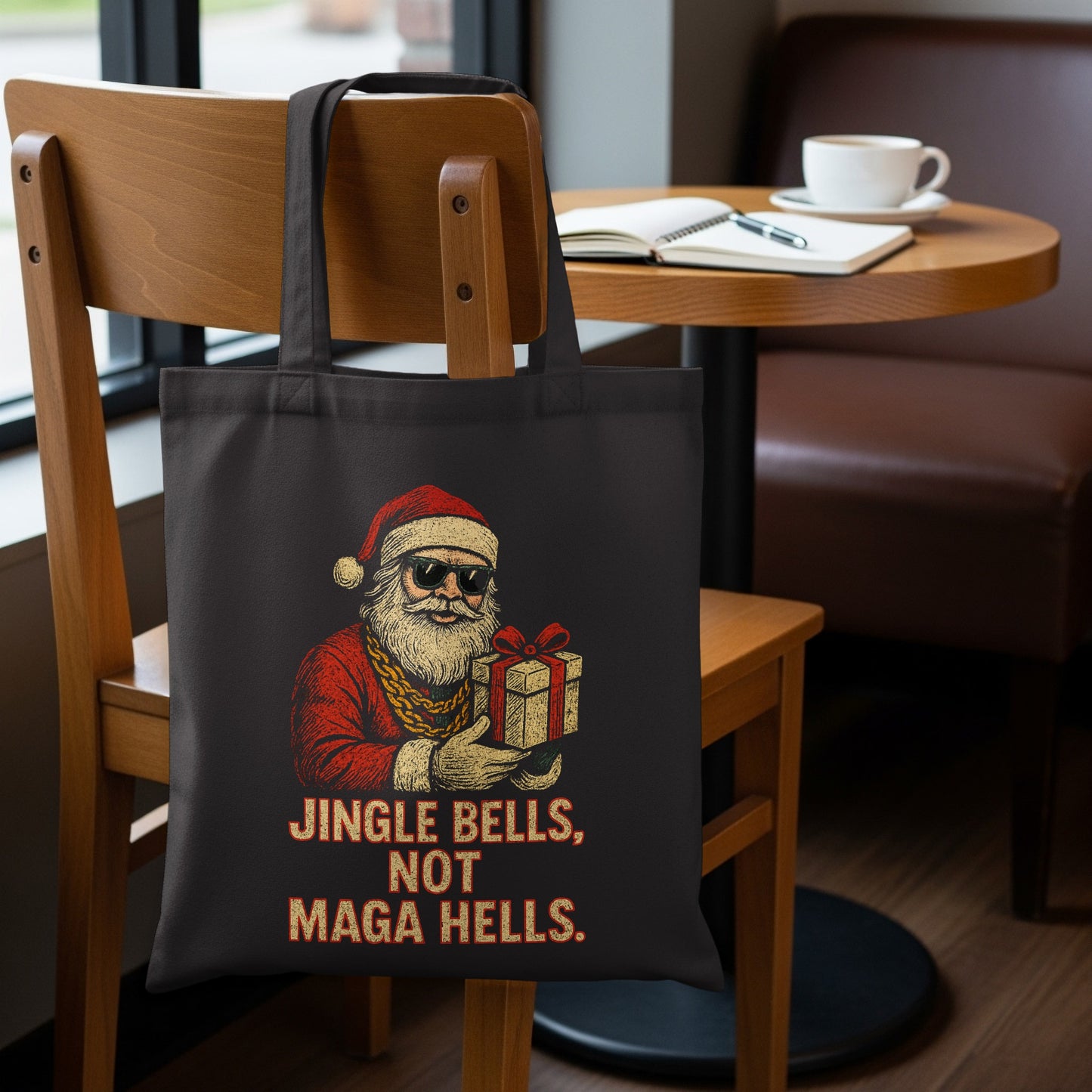 Jingle Bells Not Maga Hells Printed Tote Bag