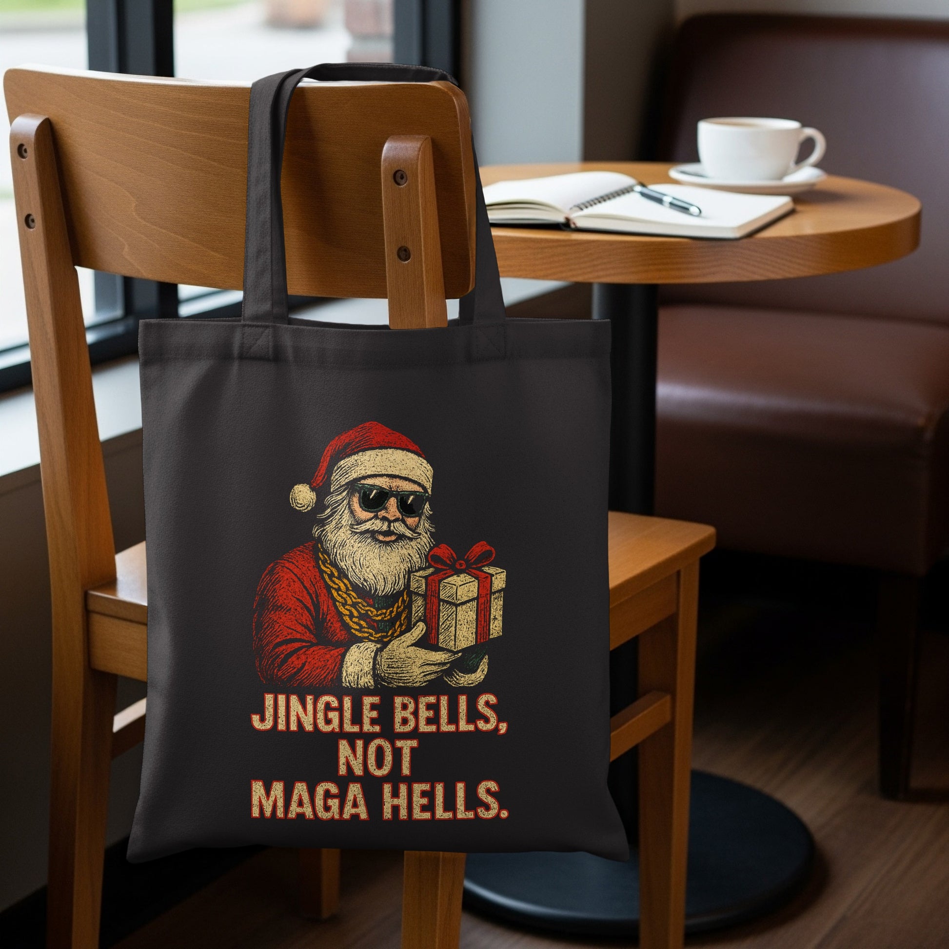 Jingle Bells Not Maga Hells Printed Tote Bag