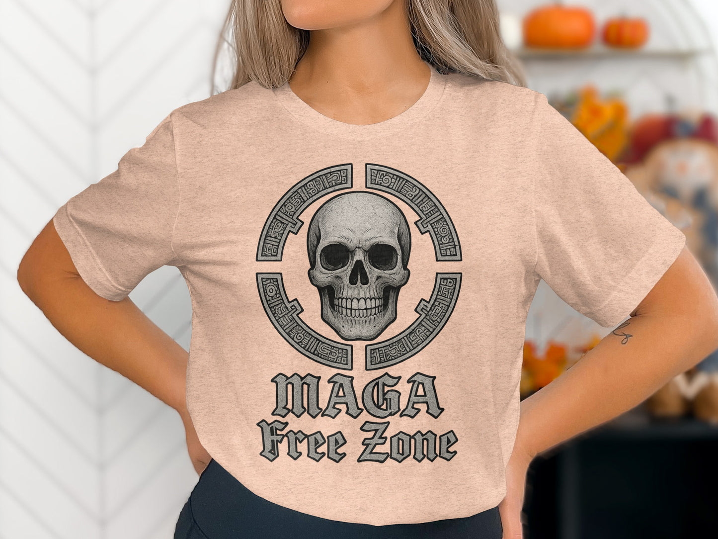 MAGA Free Zone Skull Graphic Statement Shirt
