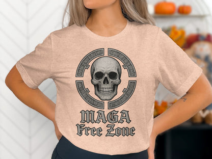 MAGA Free Zone Skull Graphic Statement Shirt