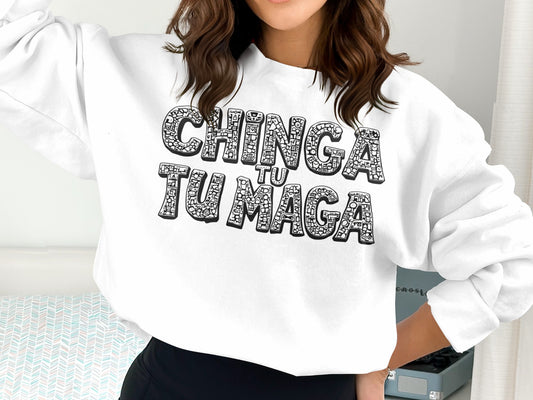Chinga Tu Maga Stylish White Graphic Sweatshirt