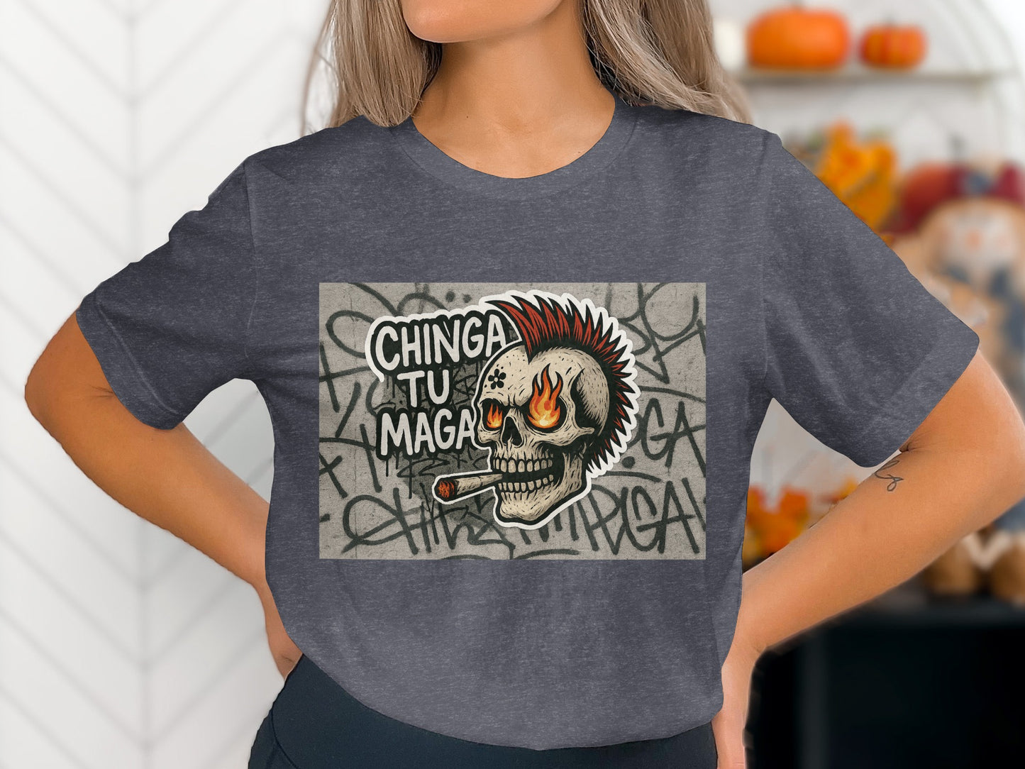 Chinga Tu Maga Skull Graffiti Design T-shirt product