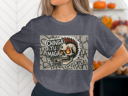 Chinga Tu Maga Skull Graffiti Design T-shirt product