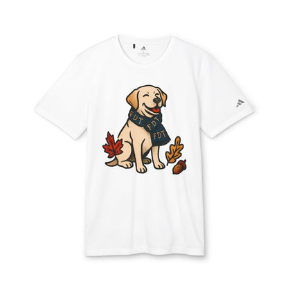 Cute Dog Graphic Tee with Fall Leaves Design