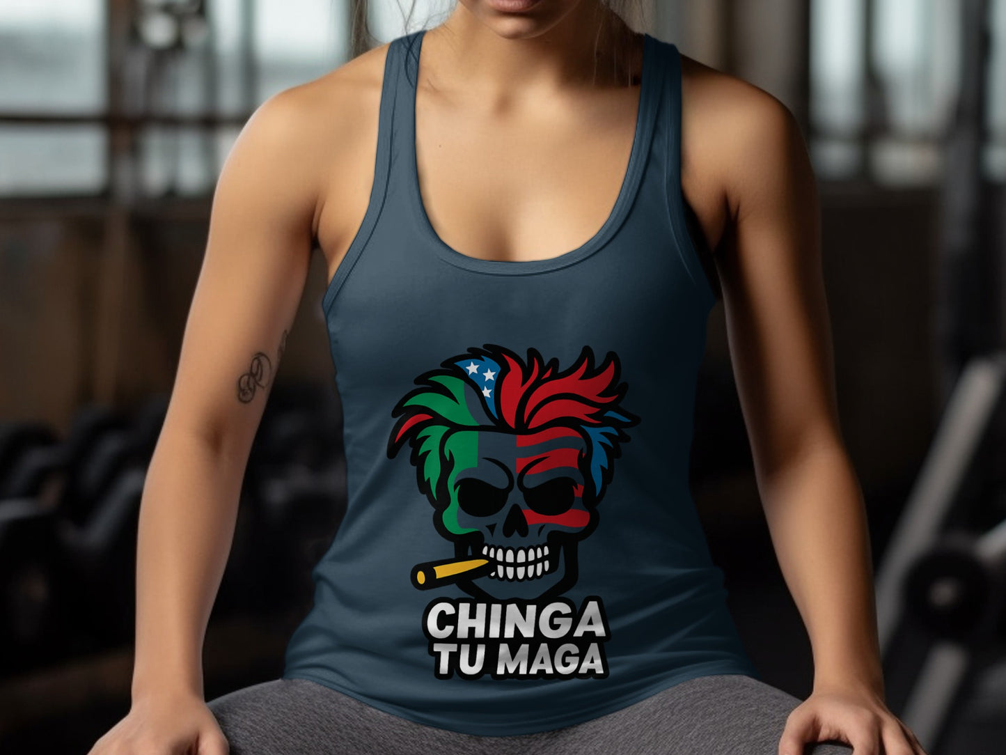 Chinga Tu Maga Skull Design Tank Top For Gym Enthusiasts
