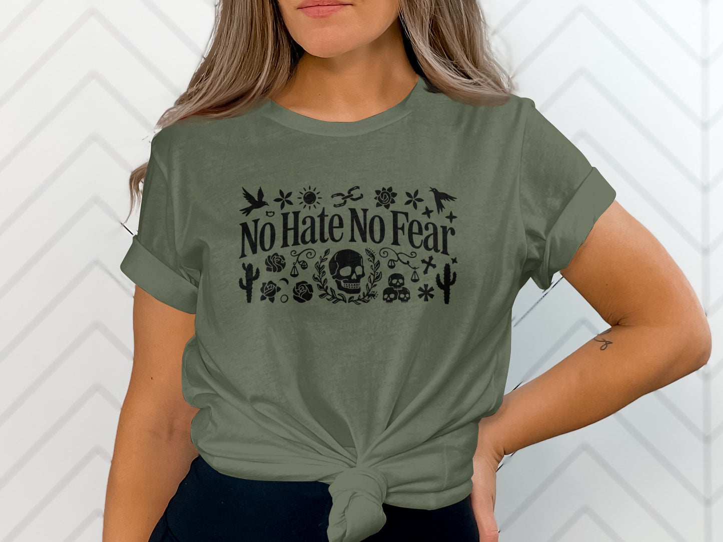 No Hate No Fear Graphic Tee with Unique Skull Design