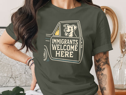 Immigrants Welcome Here Dog Graphic T-Shirt