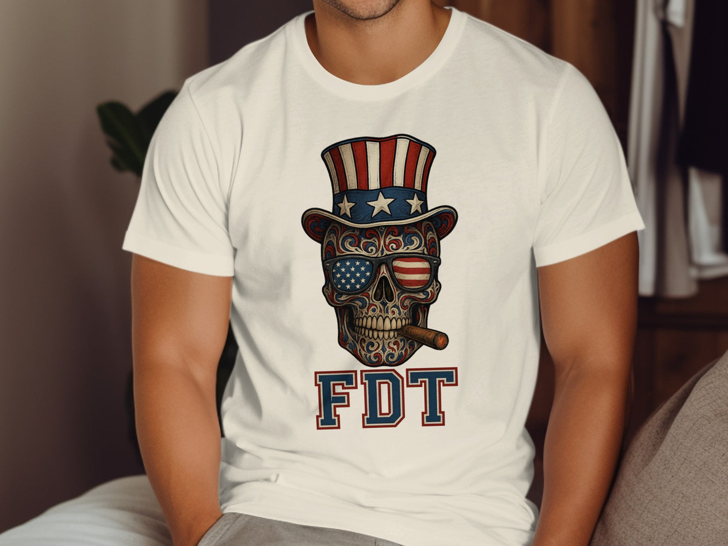Patriotic Skull with USA Hat Skull FDT Printed T-Shirt product
