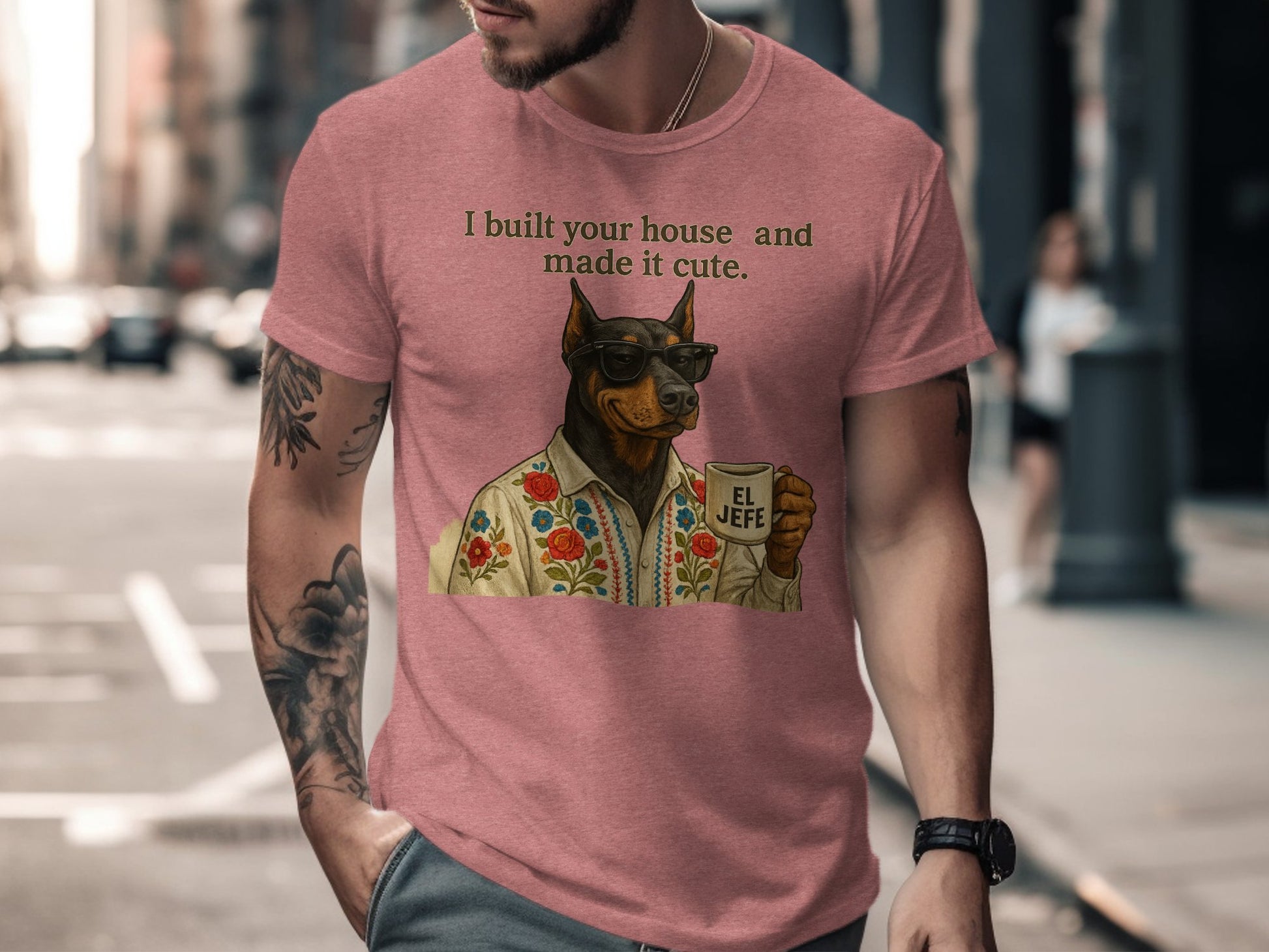 Dog Holding a Mug and Wearing Sunglasses T-shirt product