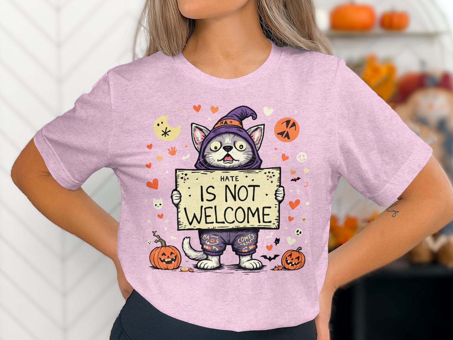 Hate Is Not Welcome Halloween Cat T-shirt product