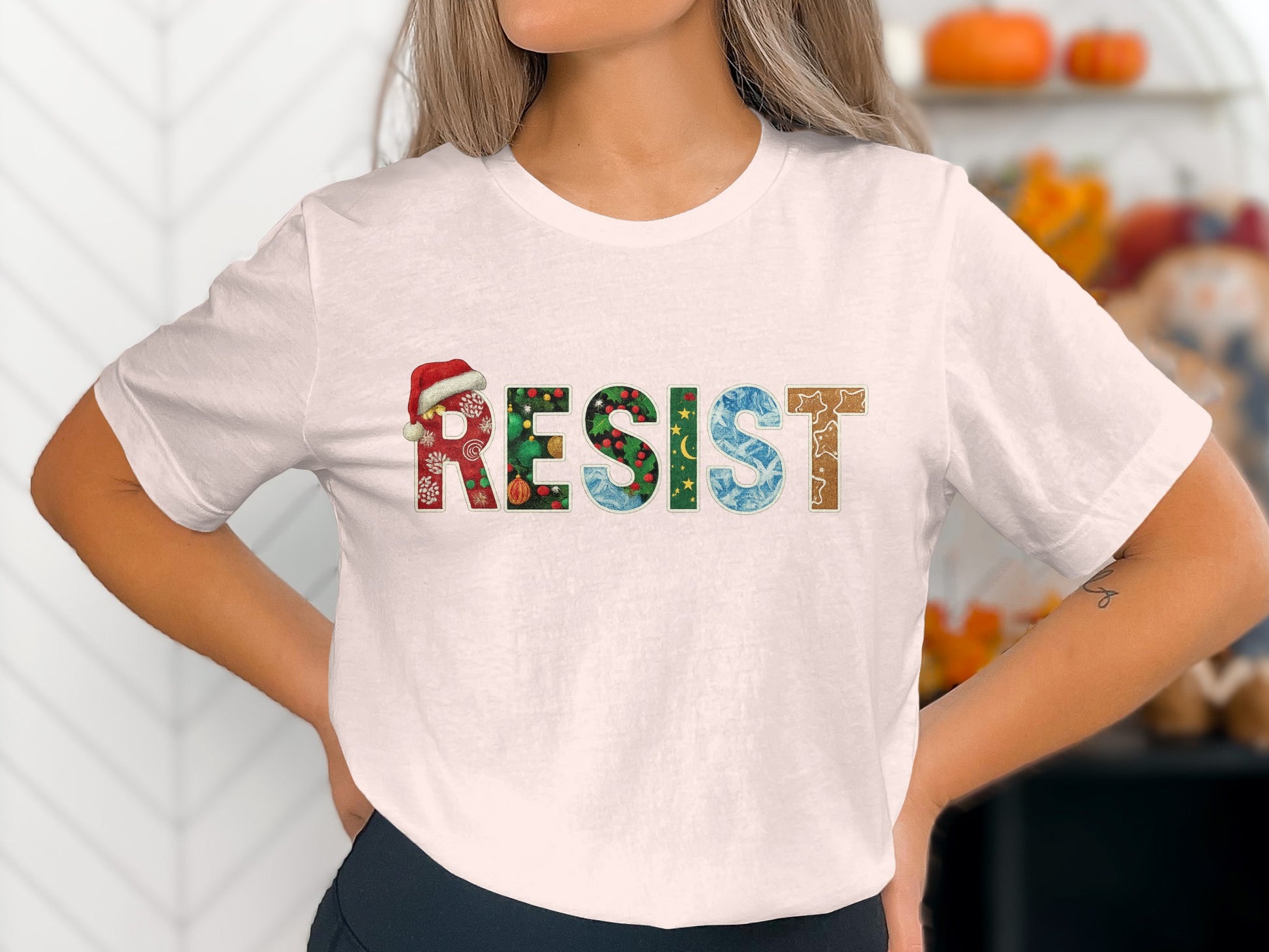 Festive Christmas Themed Resist Graphic T-Shirt