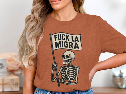 Fuck La Migra Skeleton Graphic T-Shirt punk style product