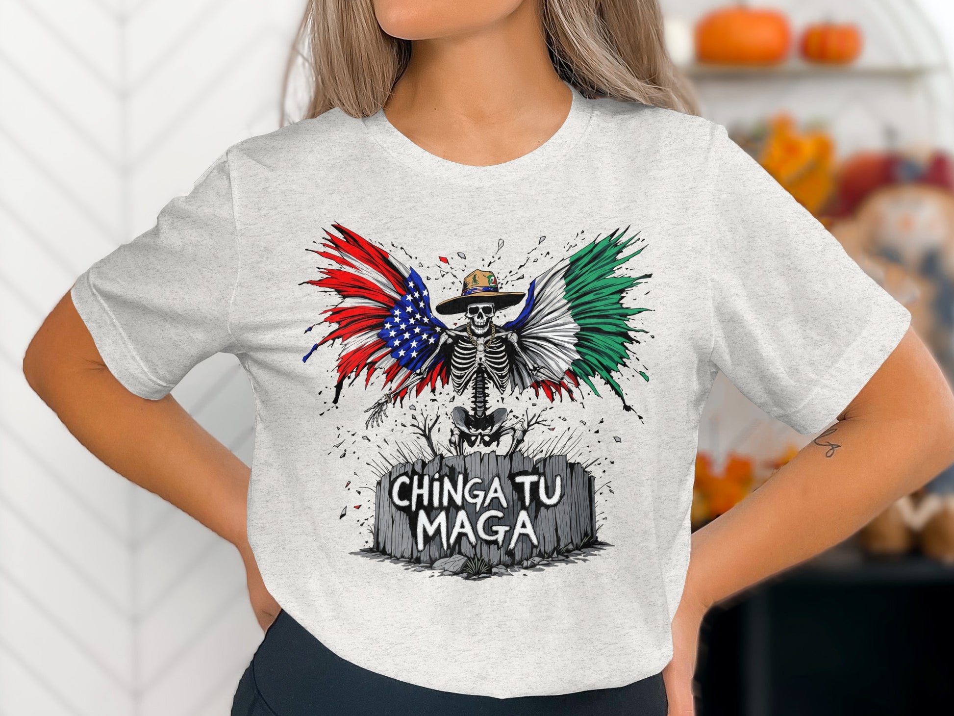 Chinga Tu Maga Eagle Flag Skeleton Graphic Tee product