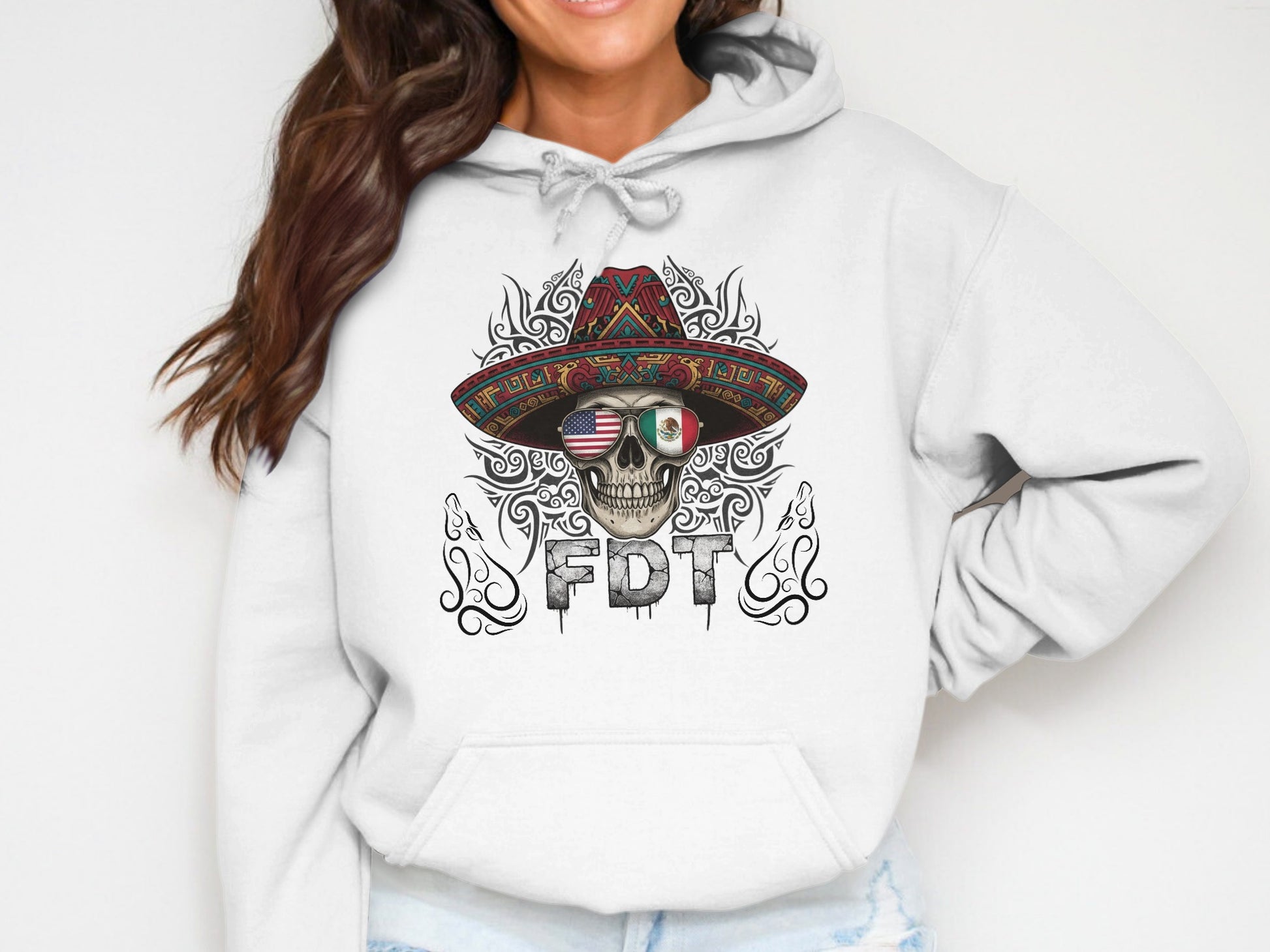 FDT Skull and Sombrero Hoodie with USA Flag Design