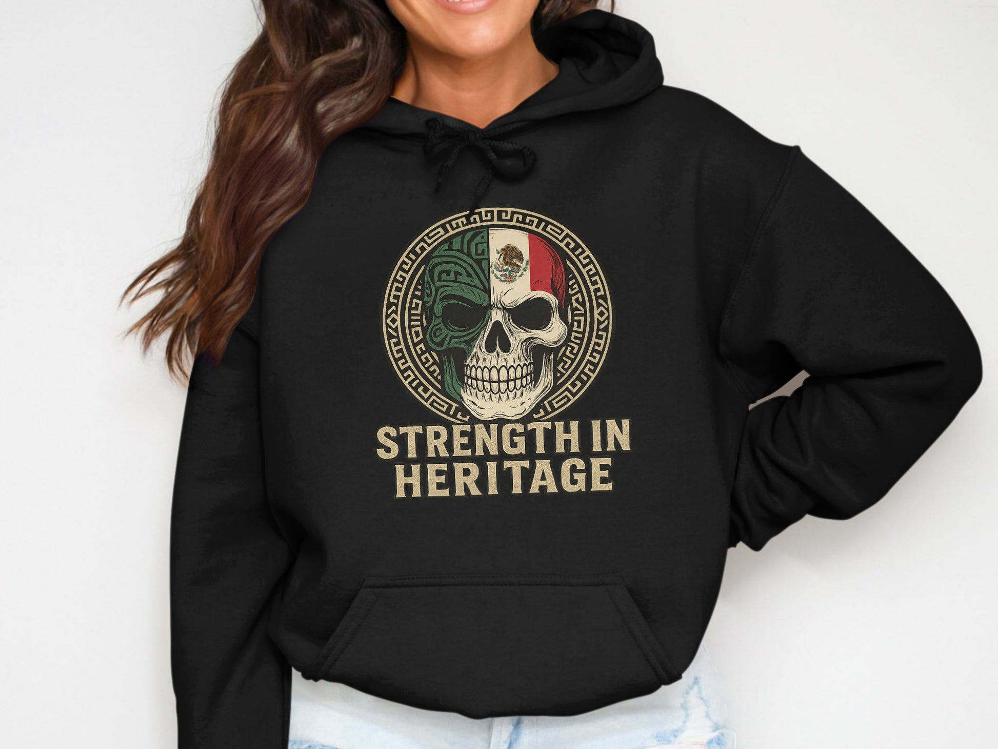 Strength in Heritage Hoodie with Skull Design