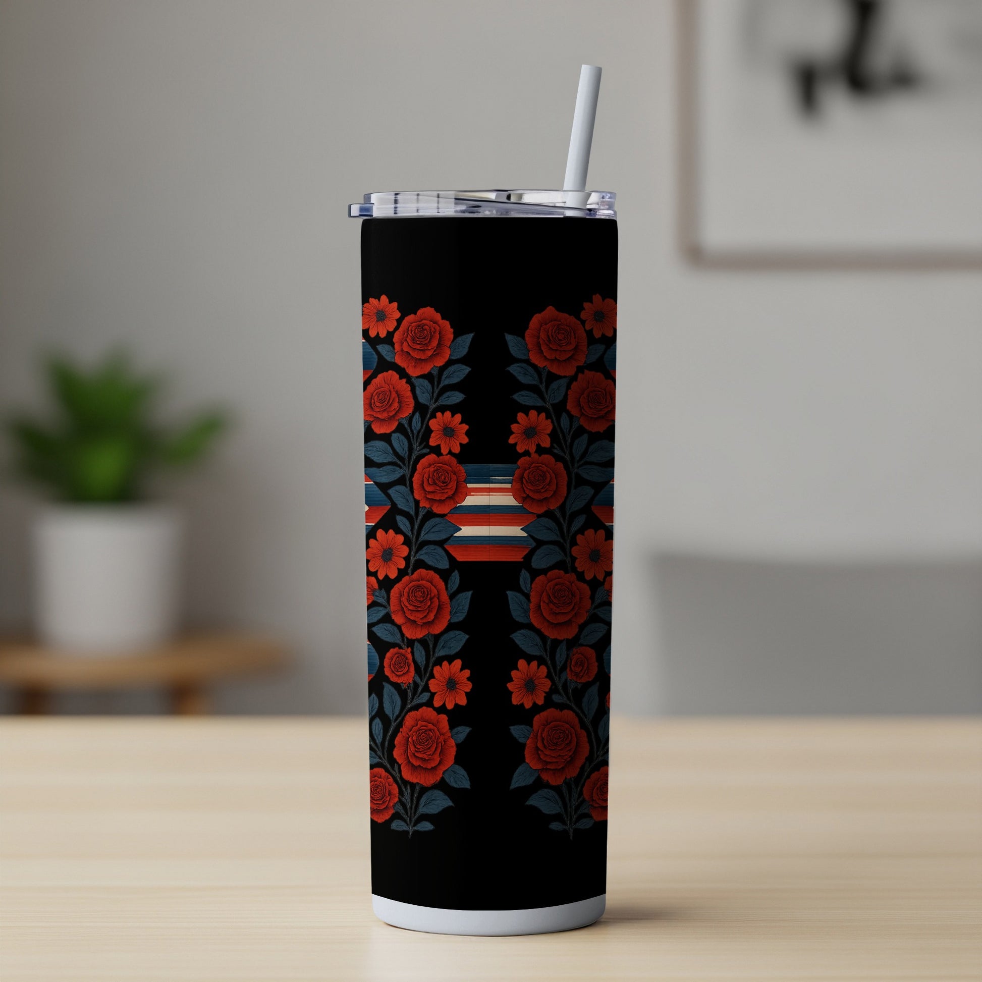 Red and Black Floral Pattern Stainless Steel Tumbler product