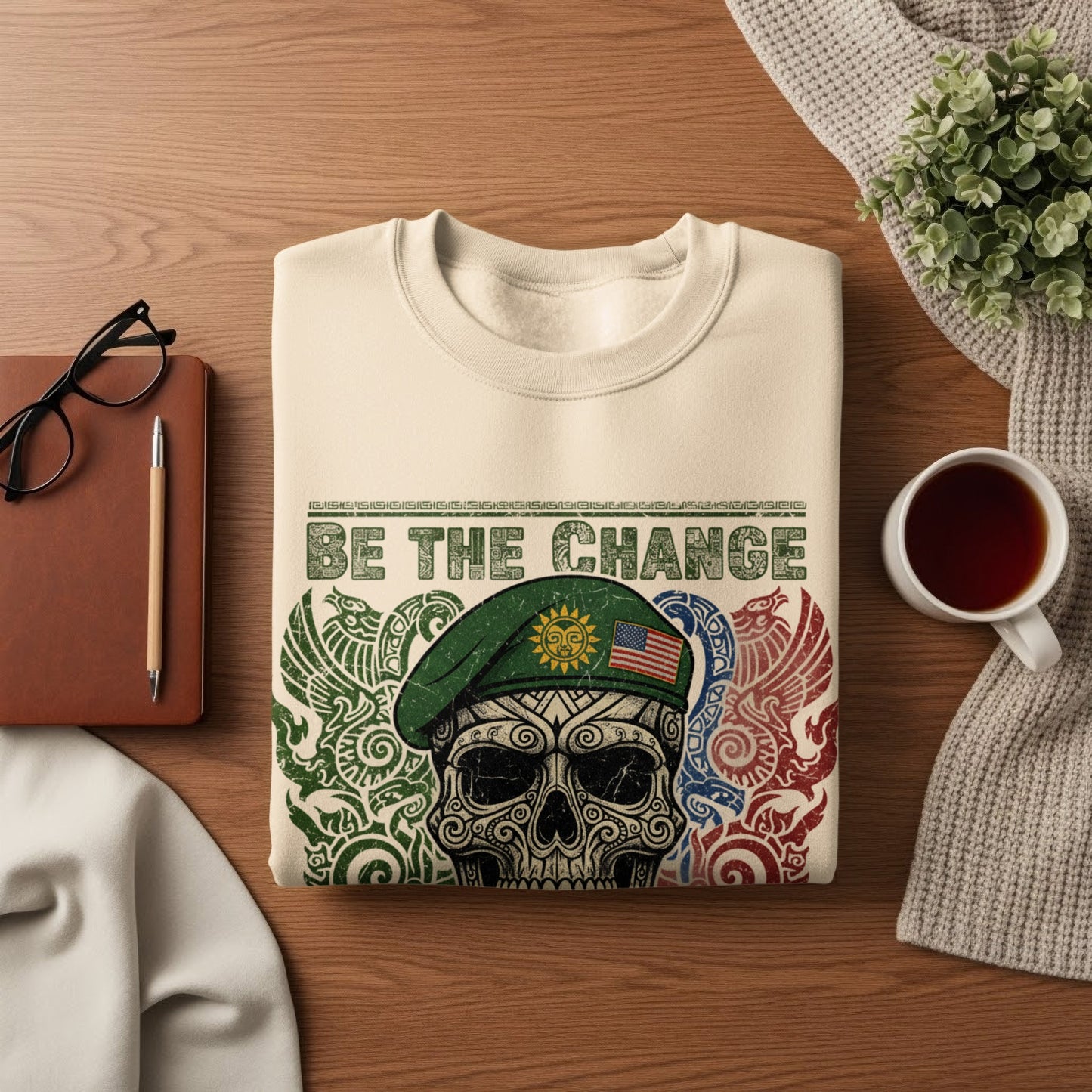 Be The Change Skull with Beret Graphic Sweatshirt