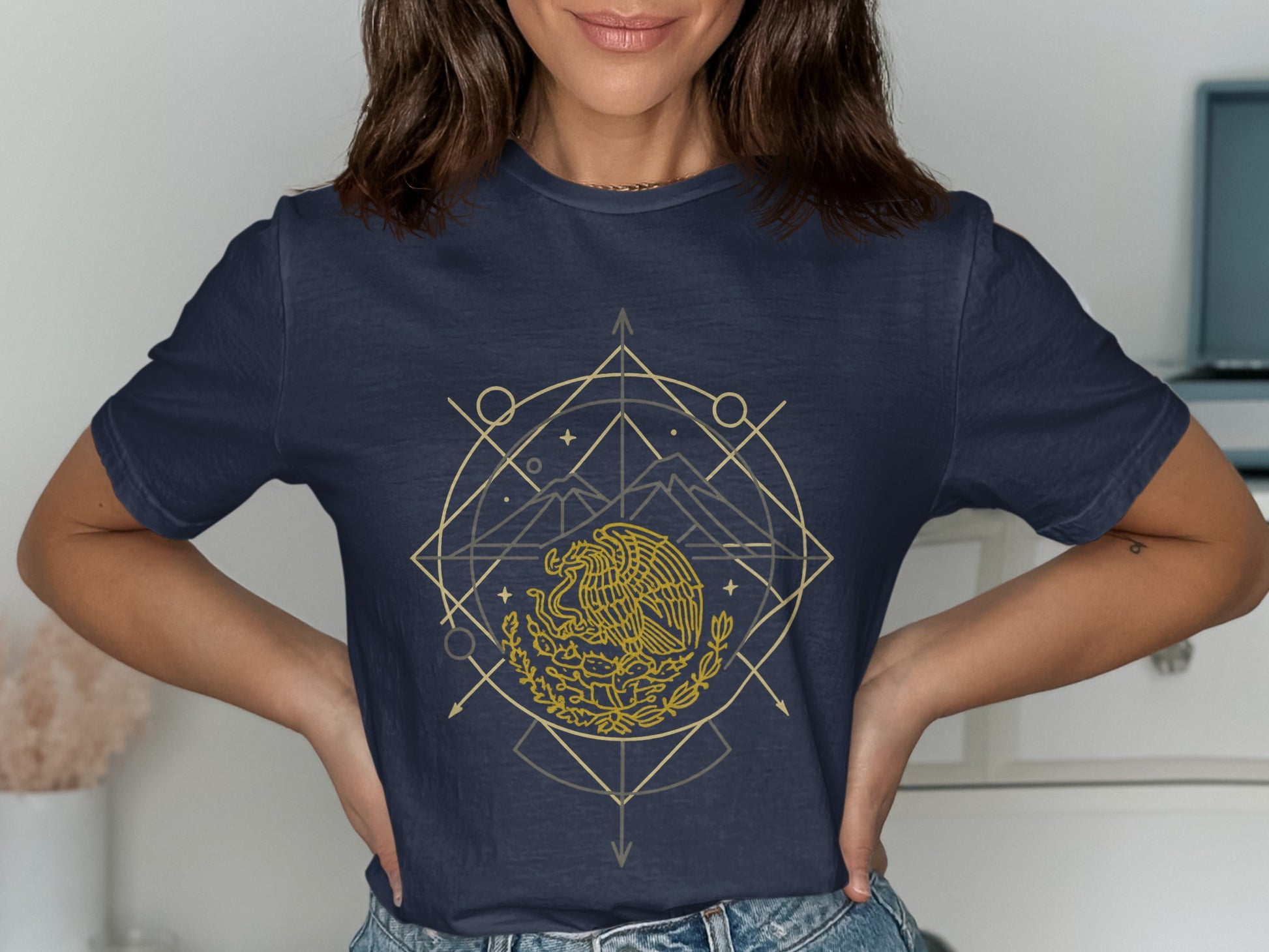 Stylish Navy Blue T-Shirt with Geometric Eagle Design product type