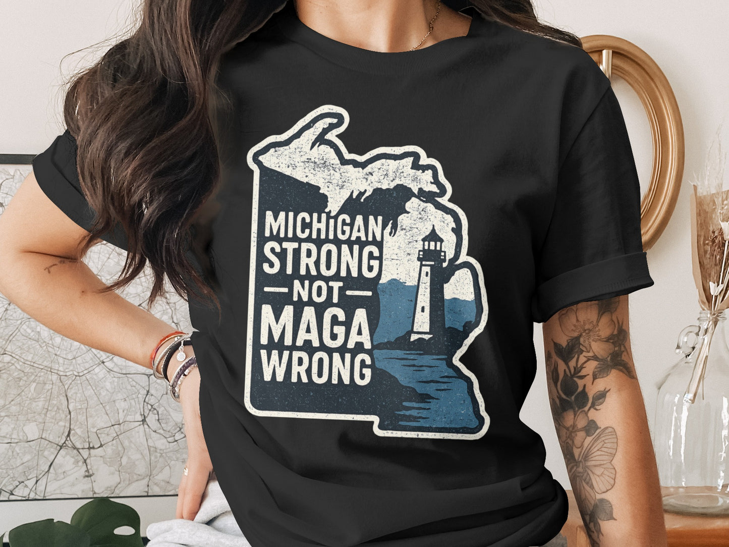 Michigan Strong Not Maga Wrong Graphic T-Shirt product