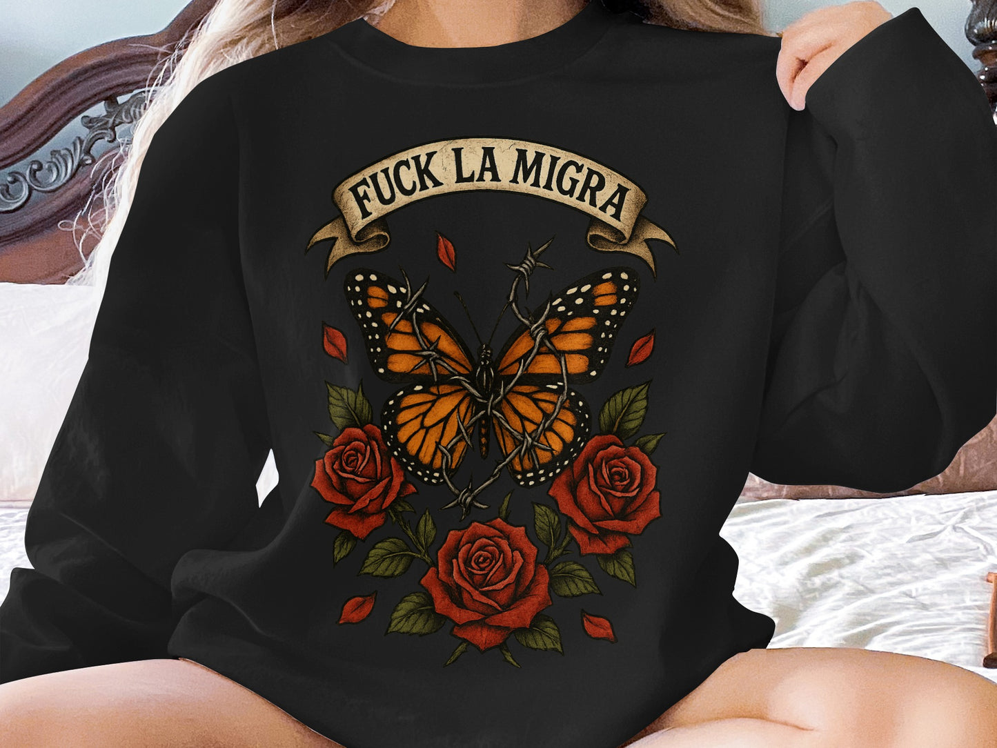 Fuck La Migra Butterfly and Roses Sweatshirt Product