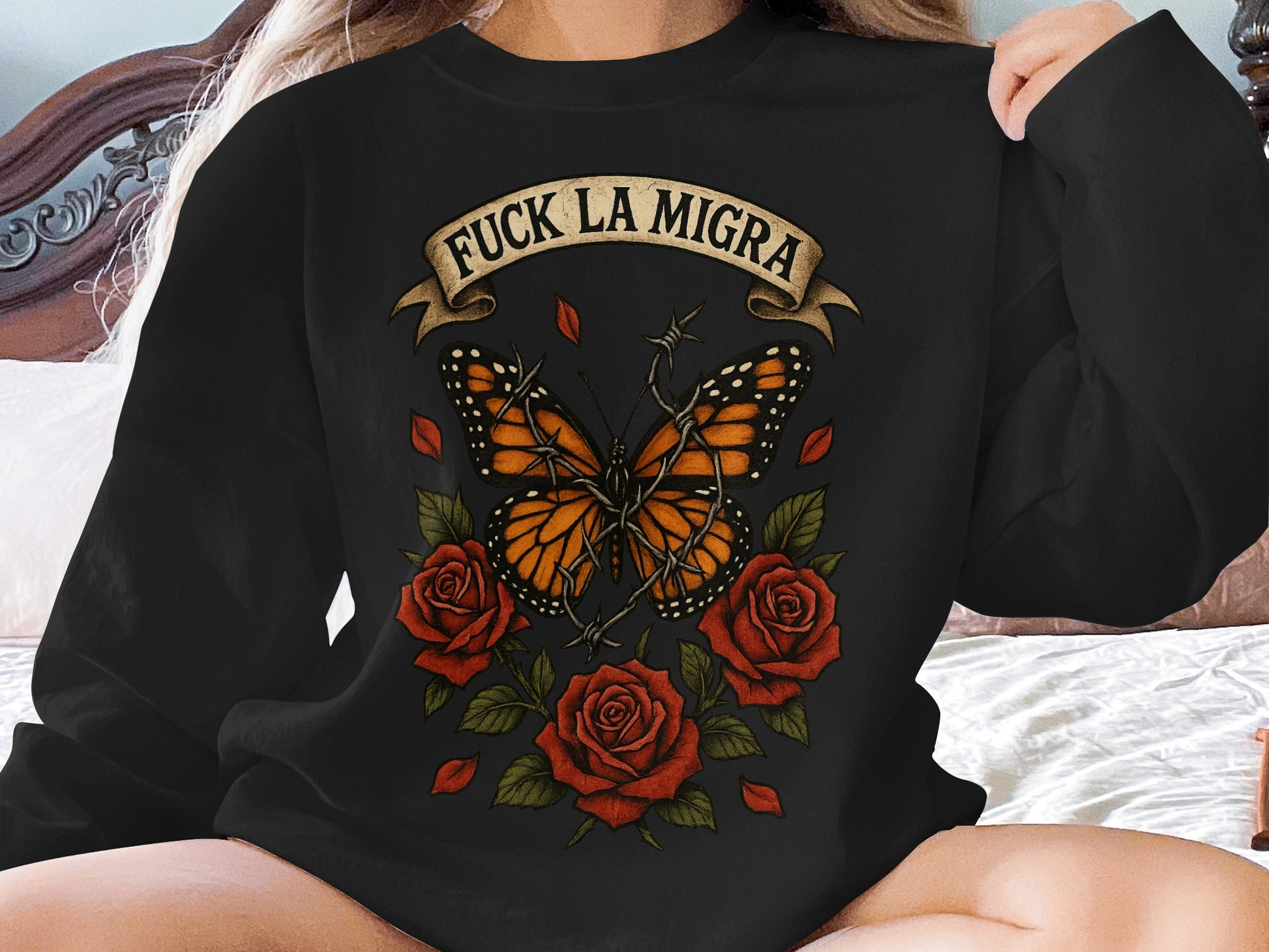 Fuck La Migra Butterfly and Roses Sweatshirt Product