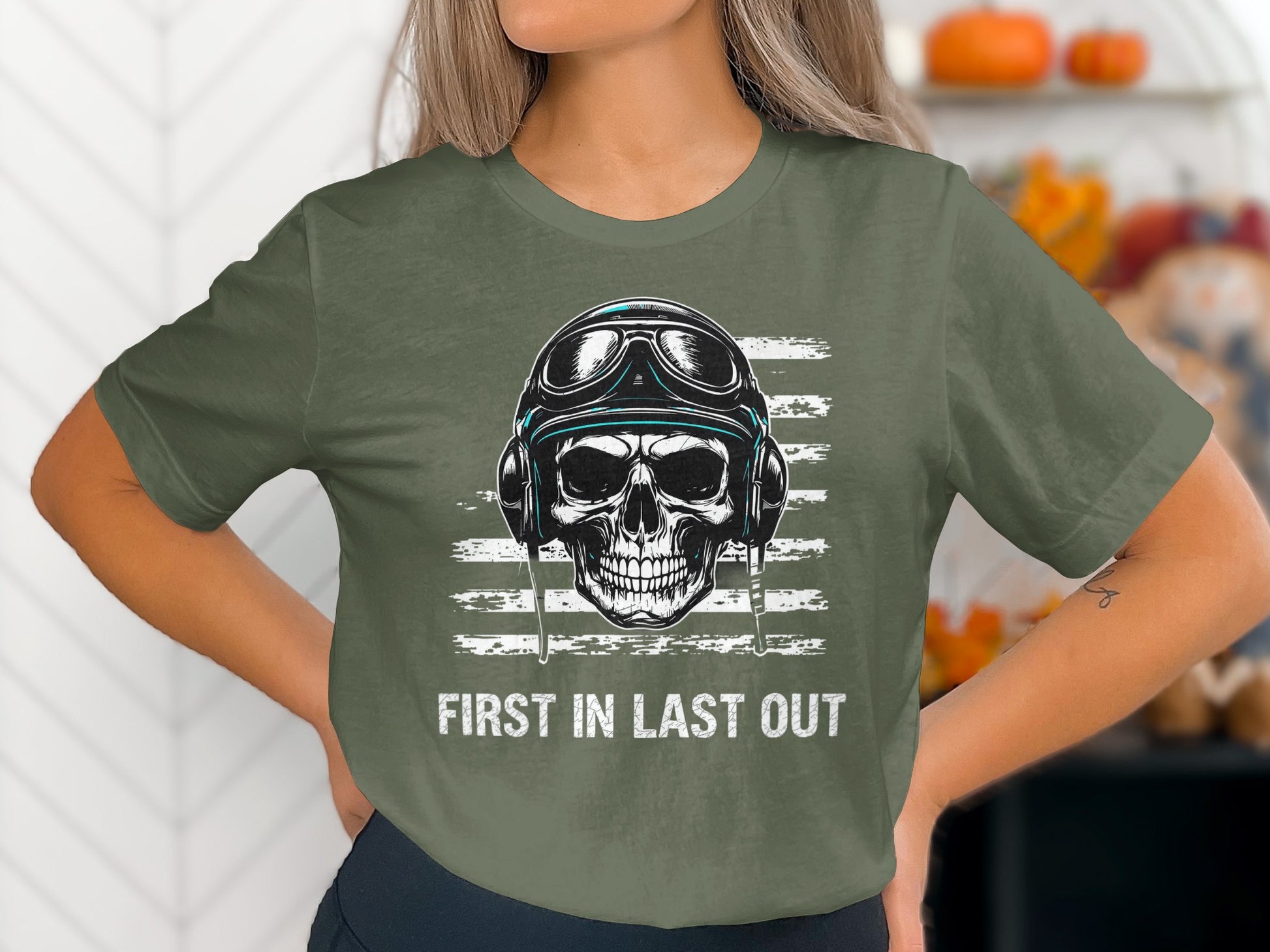 First In Last Out Skull Headphones Graphic Tee