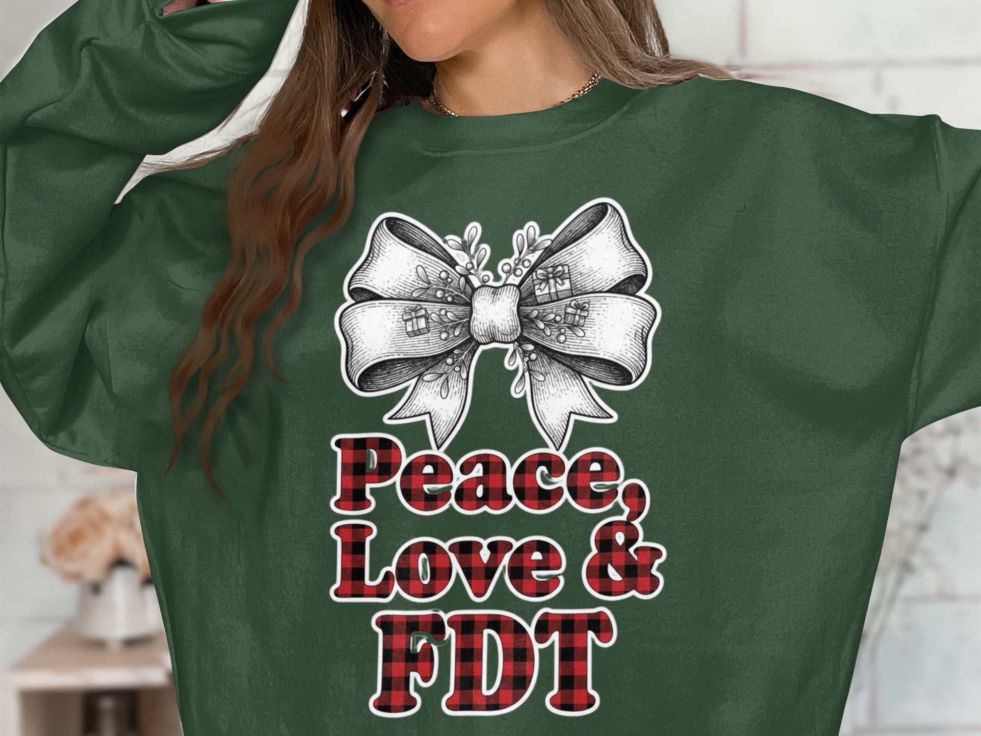 Peace Love FDT Bow Graphic Sweatshirt