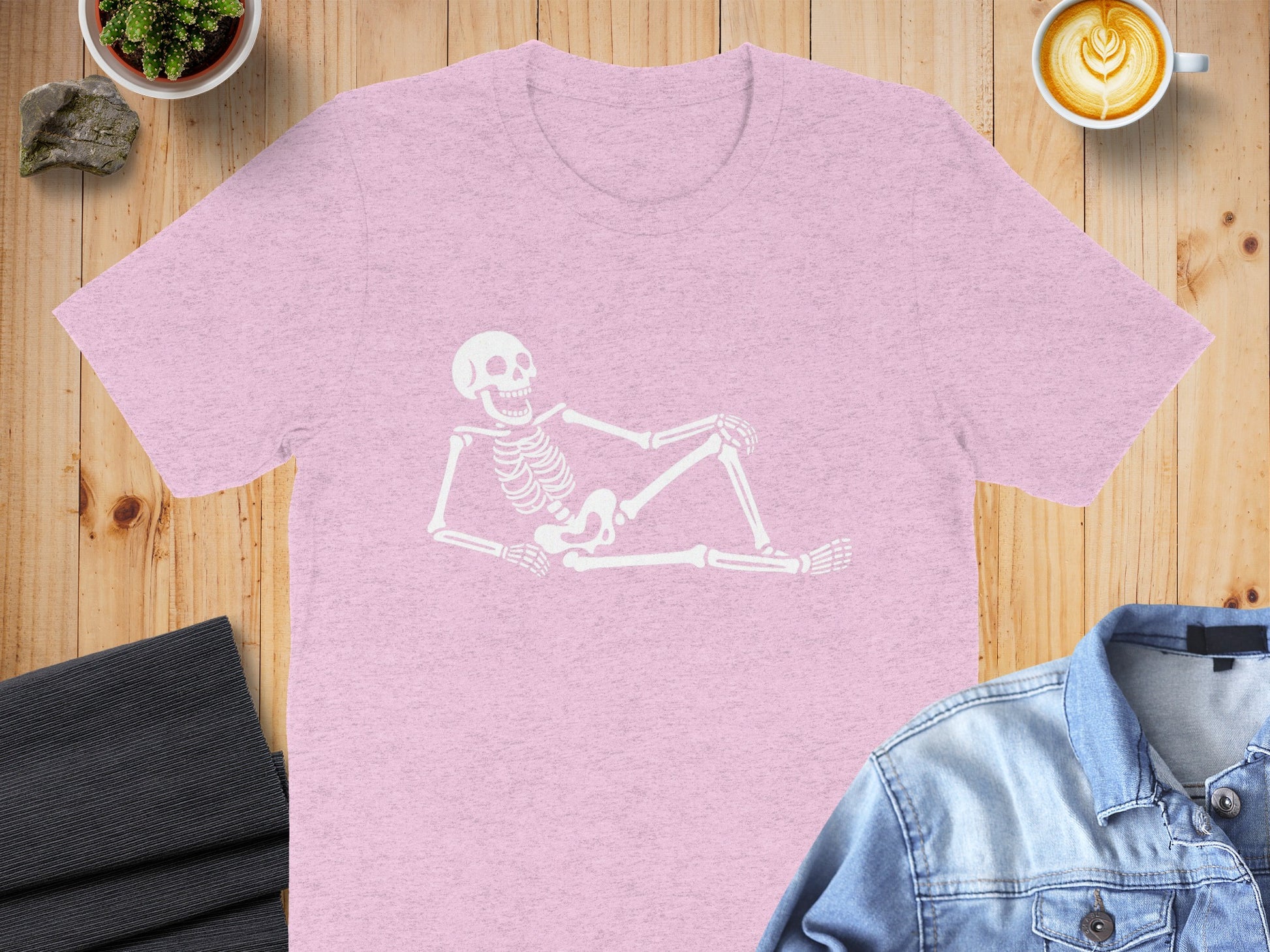 Relaxed Skull Skeleton Design Pink T-Shirt product type