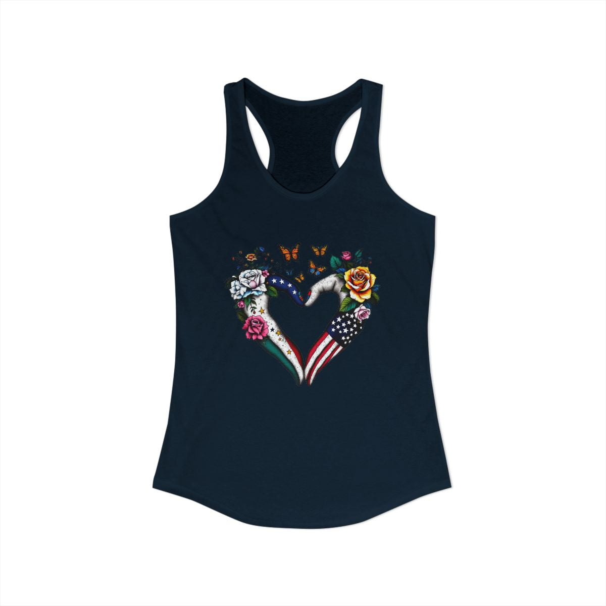 Colorful Heart Art Design with Flowers and Flag Tank