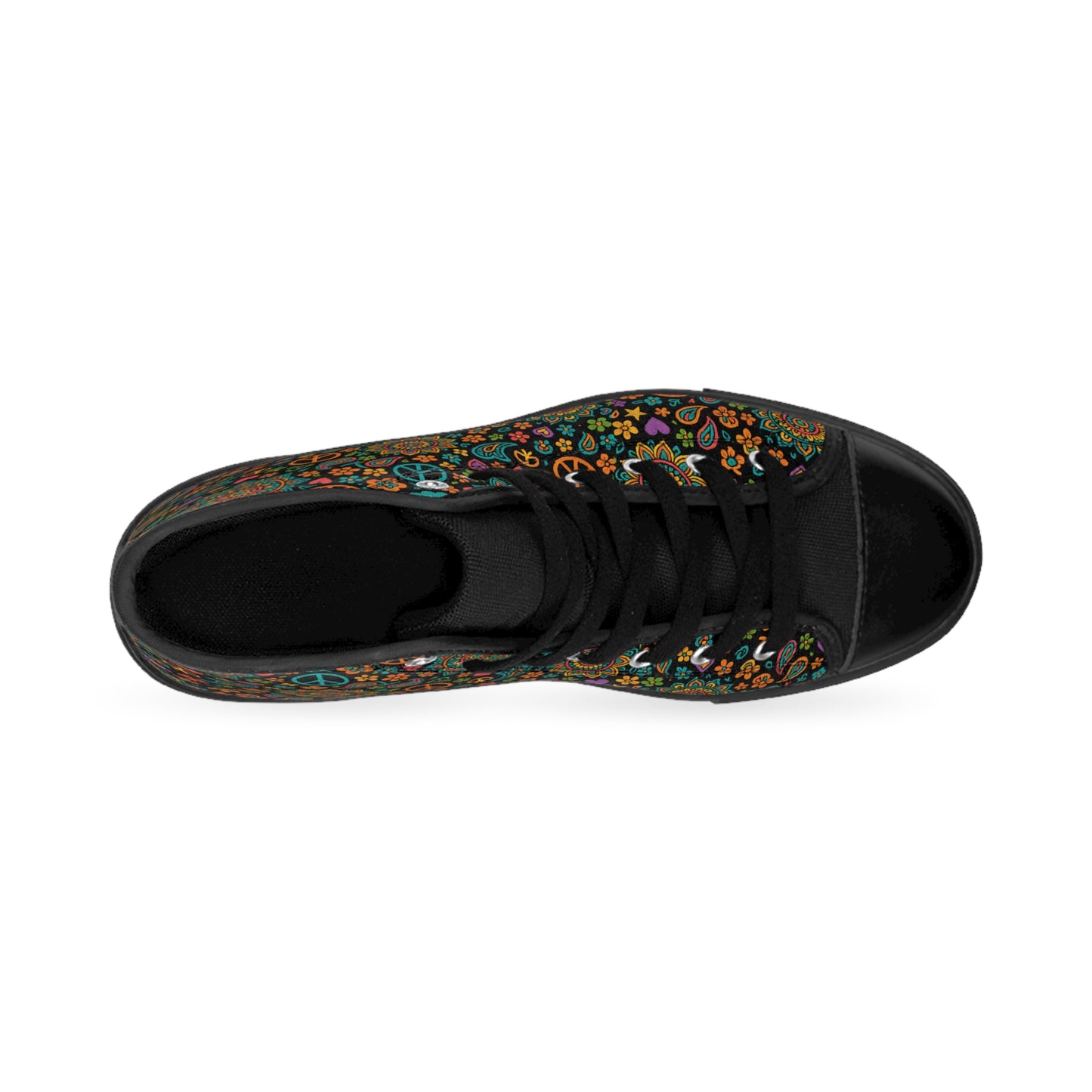 Boho Floral Sneakers | Stylish High-Top Shoes for Women, Peace and Love Design, Festival Footwear, Everyday Comfort, Unique Gift Ideas