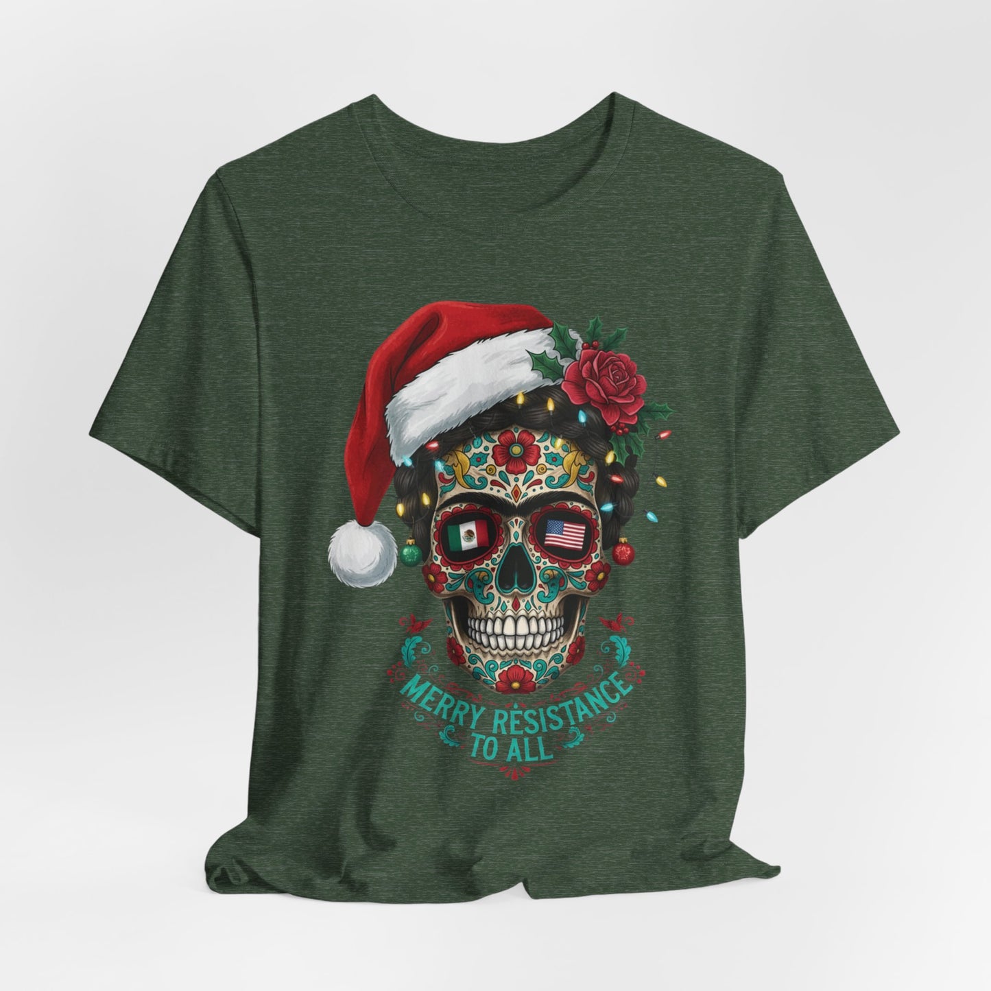 Christmas Sugar Skull T-Shirt — "Merry Resistance to All" Holiday Tee