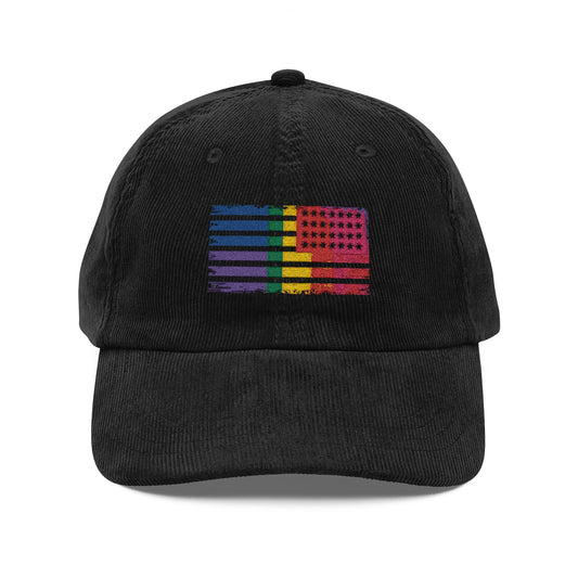 Pride hat Vintage Corduroy Cap with Colorful Embroidery