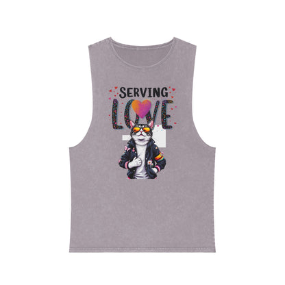 Serving Love Unisex Stonewash Tank Top - Trendy Summer Apparel for Warm Days