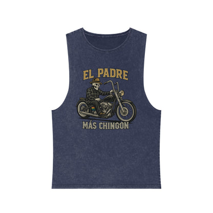 El Padre Más Chingón Stonewash Tank Top | Unisex Summer Apparel, Motorcycle Lover Gift, Casual Wear, Father's Day, Birthday Gift