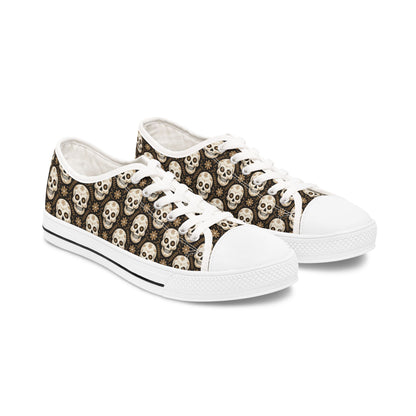 Skull Pattern Women's Low Top Sneakers - Trendy Casual Footwear, Unique Gifts, Halloween Shoes, Festival Fashion, Everyday Style
