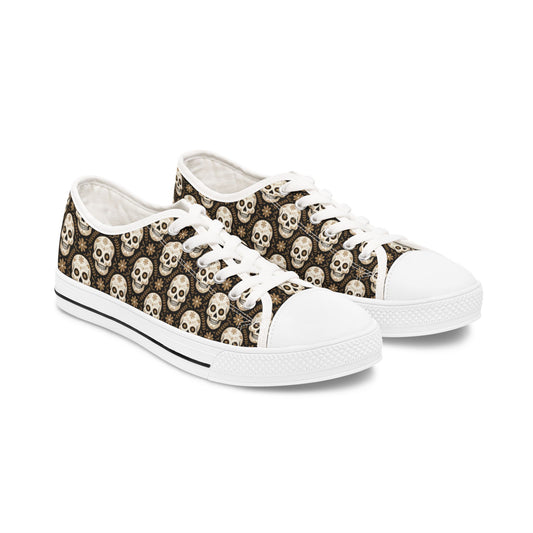 Skull Pattern Women's Low Top Sneakers - Trendy Casual Footwear, Unique Gifts, Halloween Shoes, Festival Fashion, Everyday Style