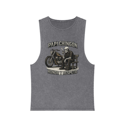 Skull Moto Graphic Tank Top - Papi Chingón, Unisex Summer Apparel, Motorcycle Gift, Festival Wear, Casual Vintage Style
