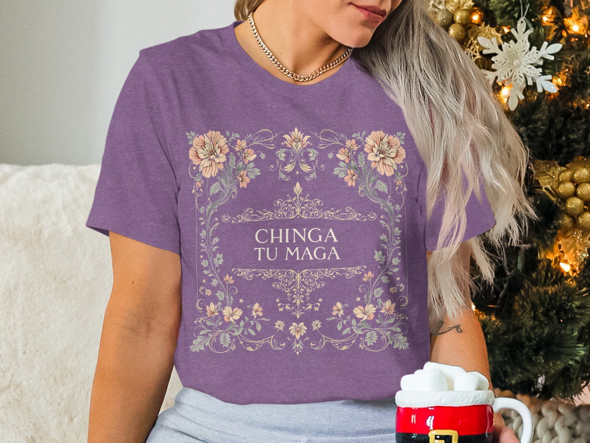 Chinga Tu Maga Graphic Tee with Floral Design