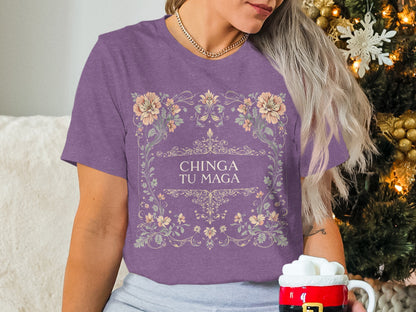 Chinga Tu Maga Graphic Tee with Floral Design