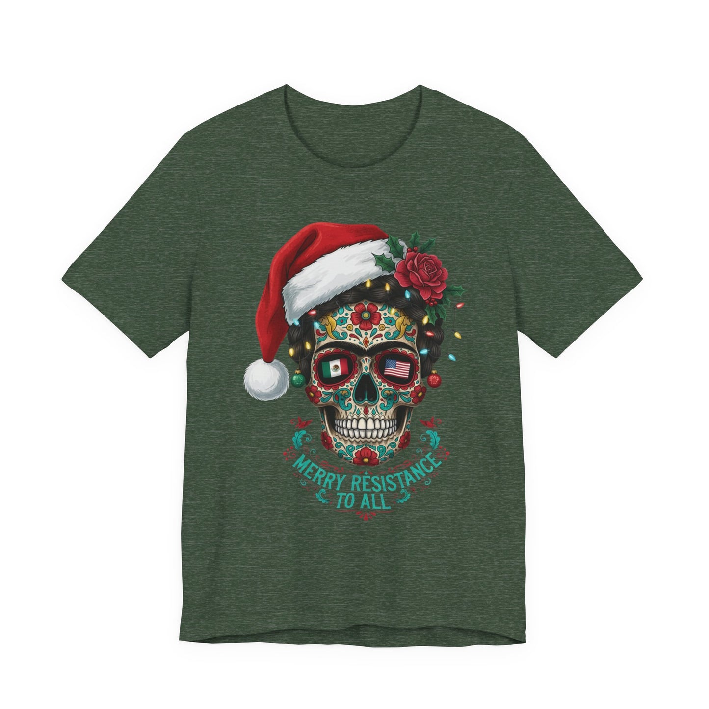 Christmas Sugar Skull T-Shirt — "Merry Resistance to All" Holiday Tee