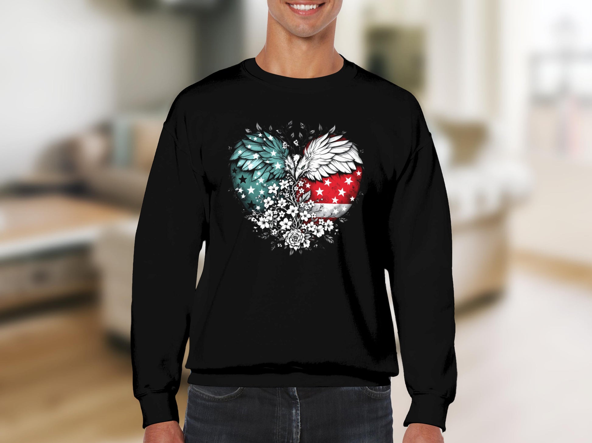 Patriotic Heart Wings and Flowers Sweatshirt product type