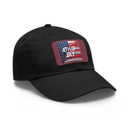 4th of July Dad Hat with Leather Patch - Patriotic Cap for Independence Day