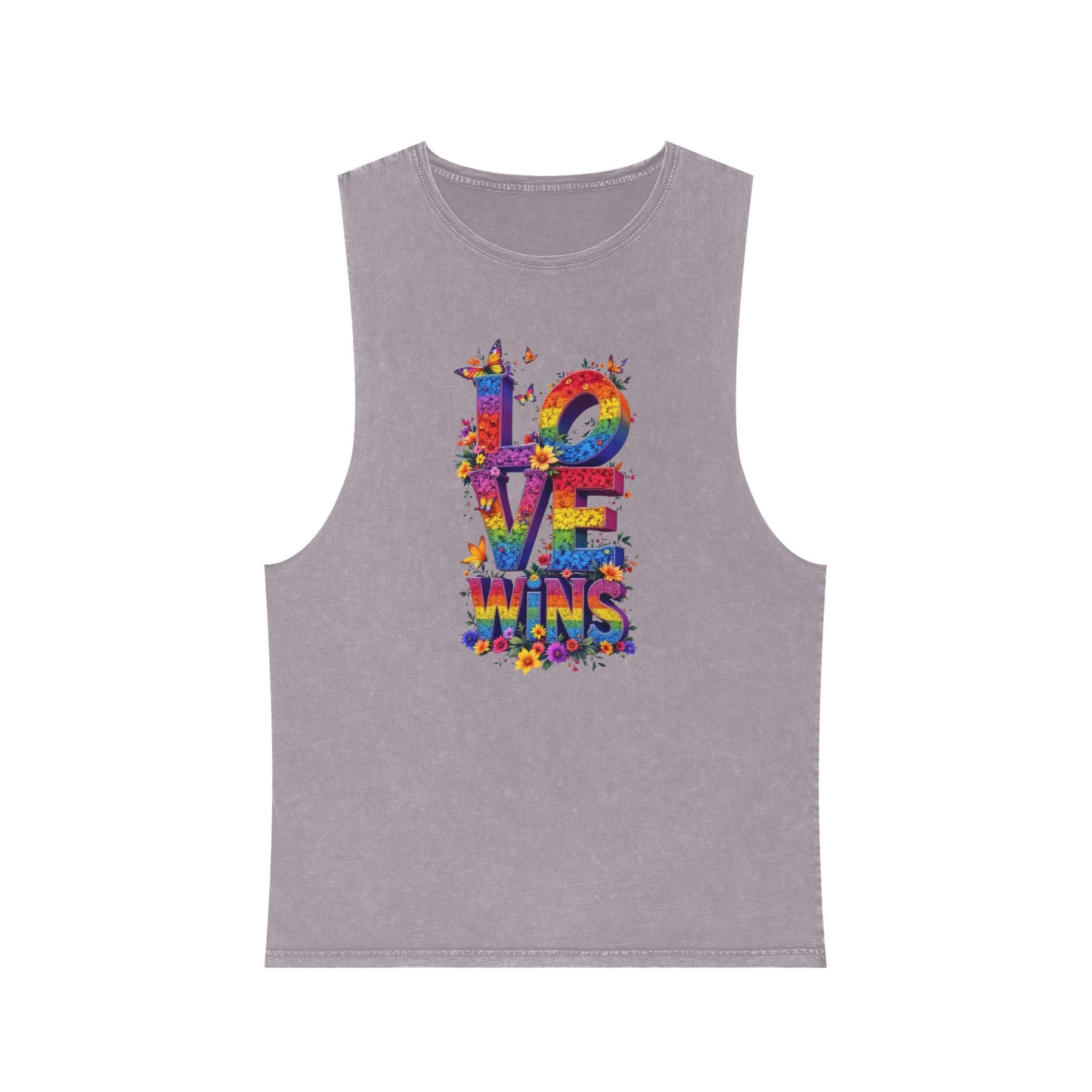 Unisex Stonewash Tank Top - 'Love Wins' Graphic Tee for LGBTQ+ Pride & Everyday Wear
