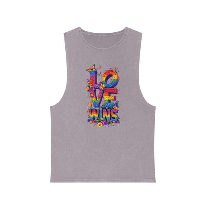 Unisex Stonewash Tank Top - 'Love Wins' Graphic Tee for LGBTQ+ Pride & Everyday Wear