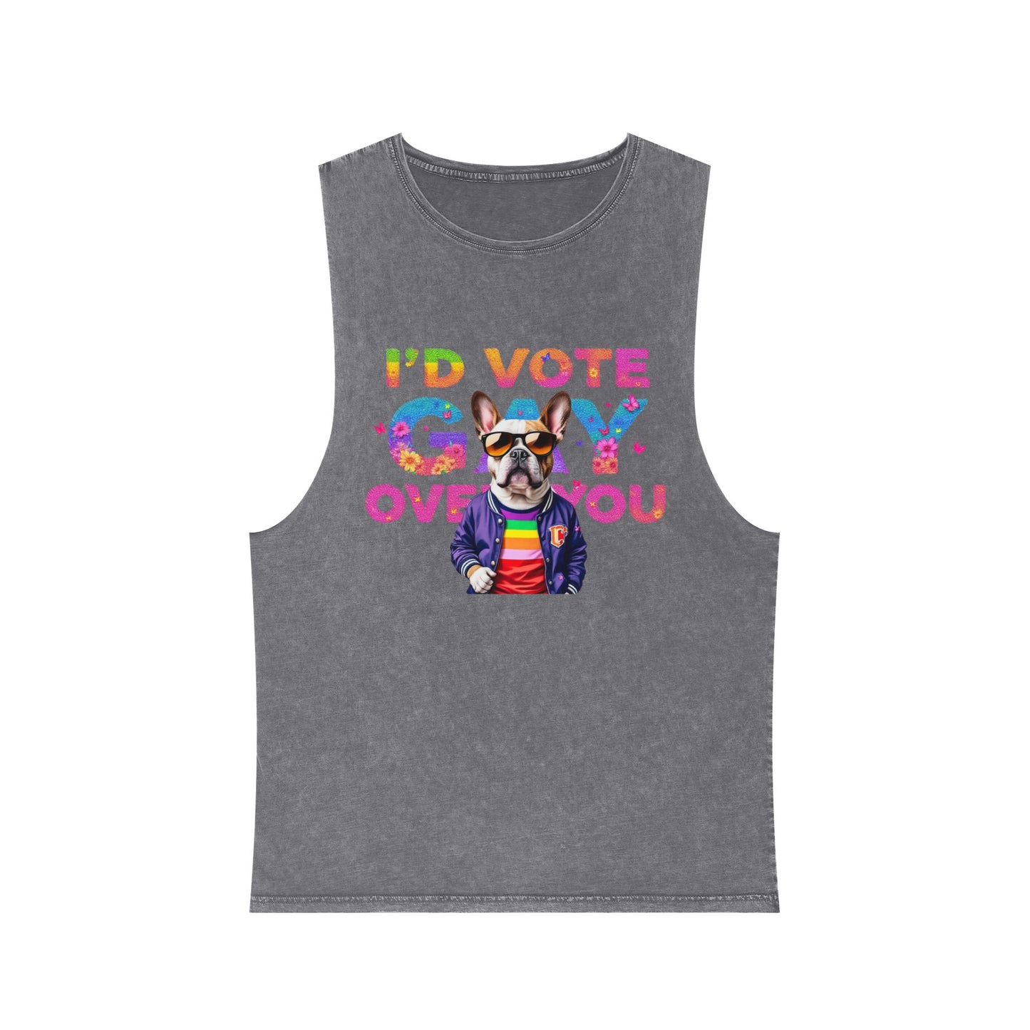 Unisex Stonewash Tank Top - 'I'd Vote Gay Over You' Dog Design