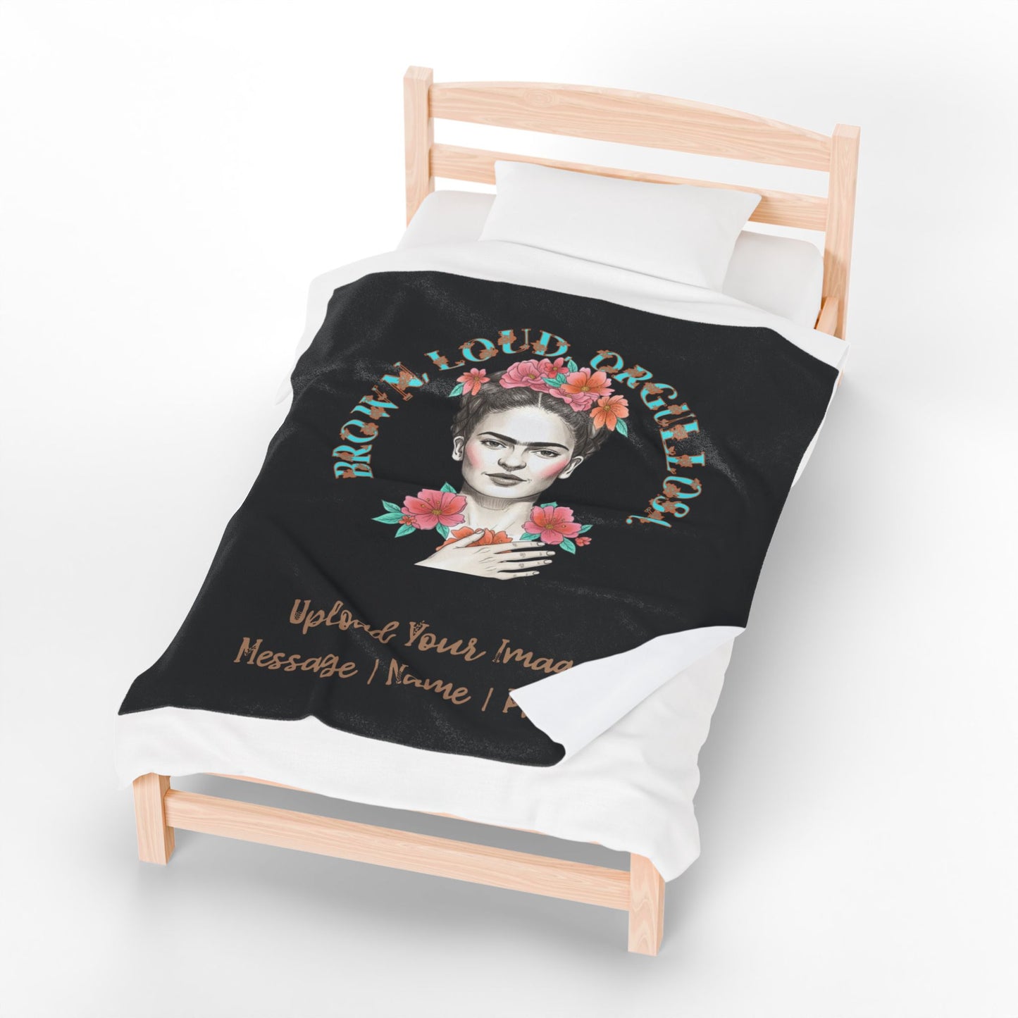 Frida Kahlo Floral "Brown y Loud Orgullo" Velveteen Plush Blanket - Customizable Name & Message