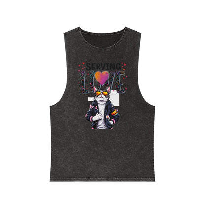 Serving Love Unisex Stonewash Tank Top - Trendy Summer Apparel for Warm Days