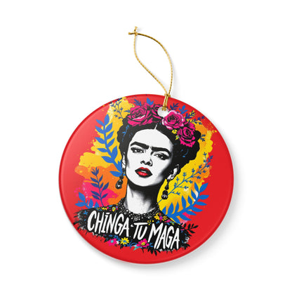 Frida Kahlo Ceramic Ornament — "Chinga Tu Maga" Decorative Holiday Accent