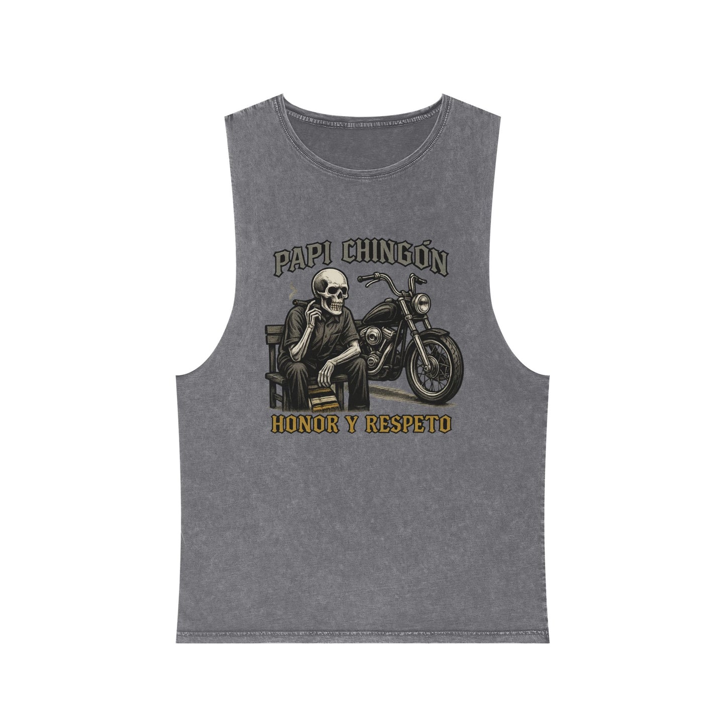 Unisex Stonewash Tank Top - Papi Chingón Skull Design, Casual Summer Wear, Motorcycle Lover Gift, Festival Outfit, Street Style
