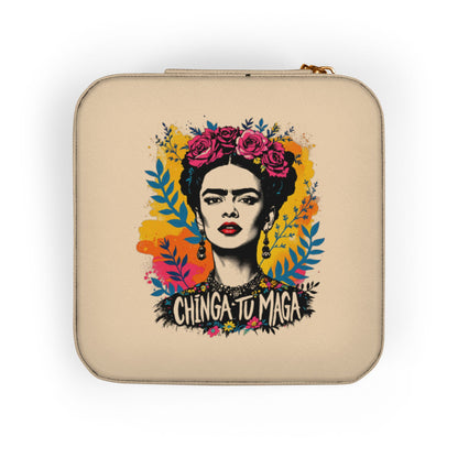 Frida Kahlo Floral Jewelry Travel Case – Compact Pink Organizer with Ring Rolls & Compartments
